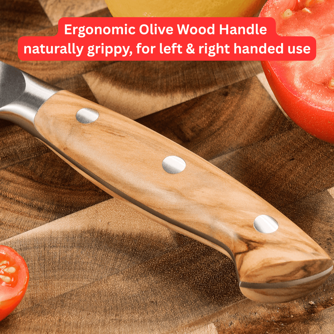 Premium Damascus 8 inch. Bread Knife Olive Wood