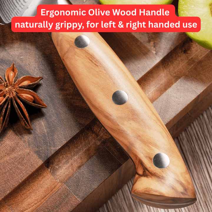 Premium Damascus 8 inch. Carving Knife Olive Wood
