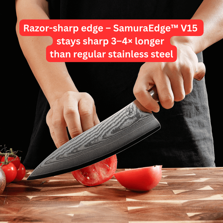 Premium Damascus 7 inch. Chef Knife Olive Wood