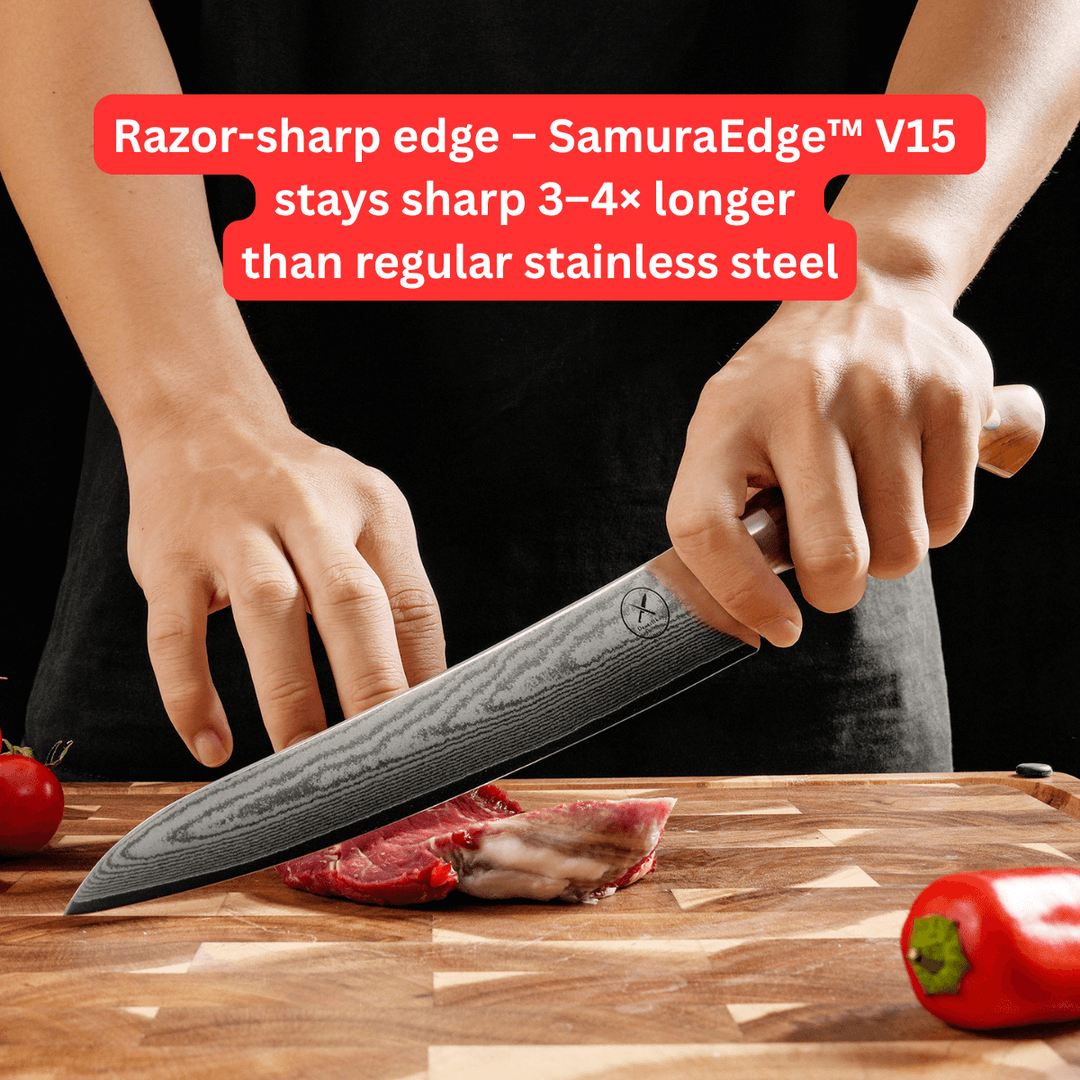 Premium Damascus 8 inch. Carving Knife Olive Wood