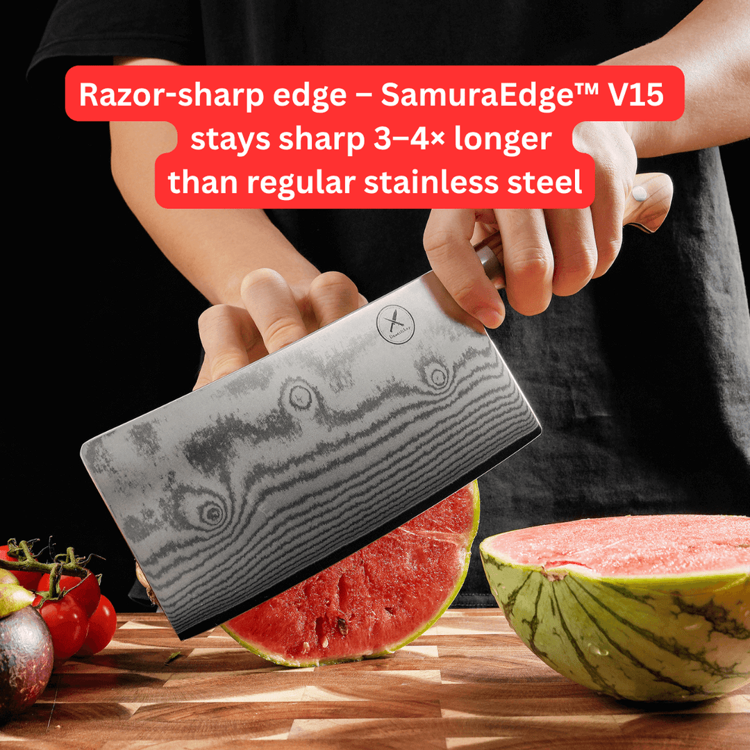 Premium Damascus 7 inch. Cleaver Knife Olive Wood